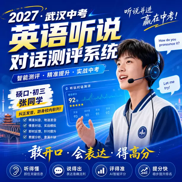 武汉中考听说机考考生真实录音案例硚口&middot;初三张同学（纠正发音，跻身校内前列）